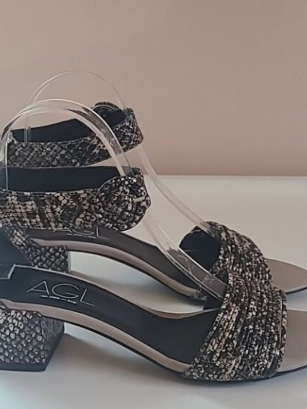 AGLSnakeskin Print Leather Multi-Band Sandal Size EU 37.5